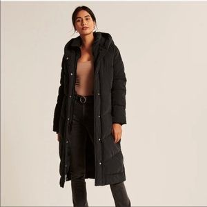 Abercrombie & Fitch Ultra Long Puffer Fill Black Jacket Water Wind Resistant XXS